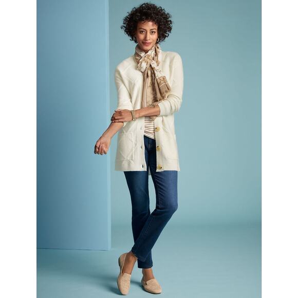 Talbots Womens Argyle Texture Cardigan Merino Wool Cashmere Sweater Cream NWT 2X - Picture 2 of 9